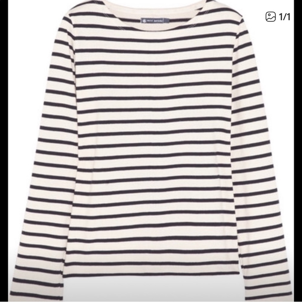 Petit Bateau Cream and Black Striped Long Sleeve Top
